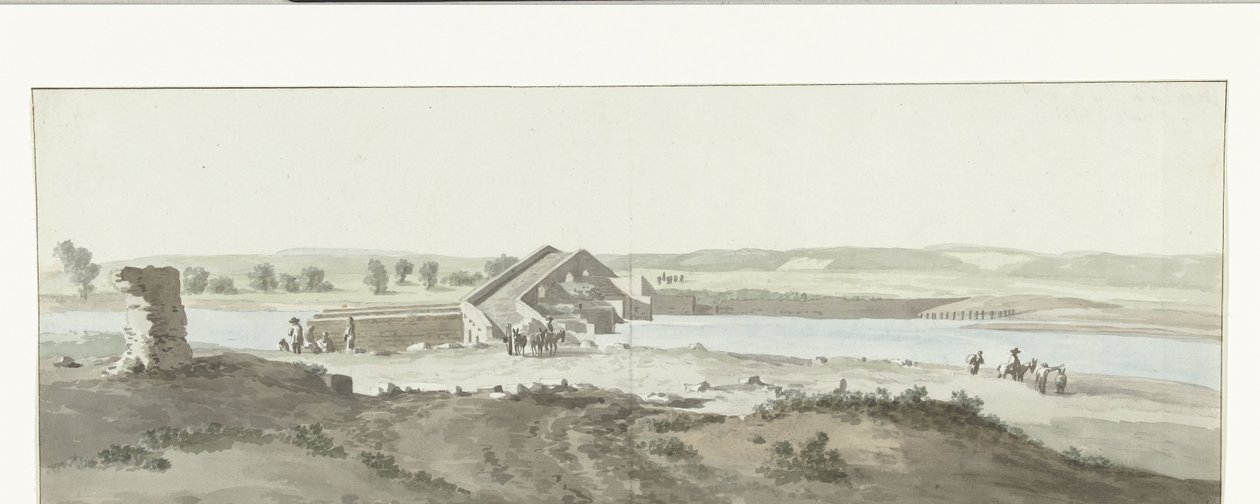 Gezicht op Canosa most přes řeku Ofanto v Puglii Pohled na Pont de Canosa přes Ofanto (Aufidus) (název na objektu) Plavba do Itálie, Sicílie a Malty - 1778 (název série) od Louis Ducros