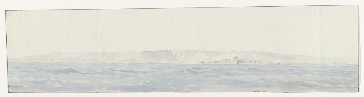 Gezicht op Crotone en de kust Pohled na Crotone a pobřeží (název na objektu) Cesty po Itálii, Sicílii a Maltě - 1778 (název série) od Louis Ducros