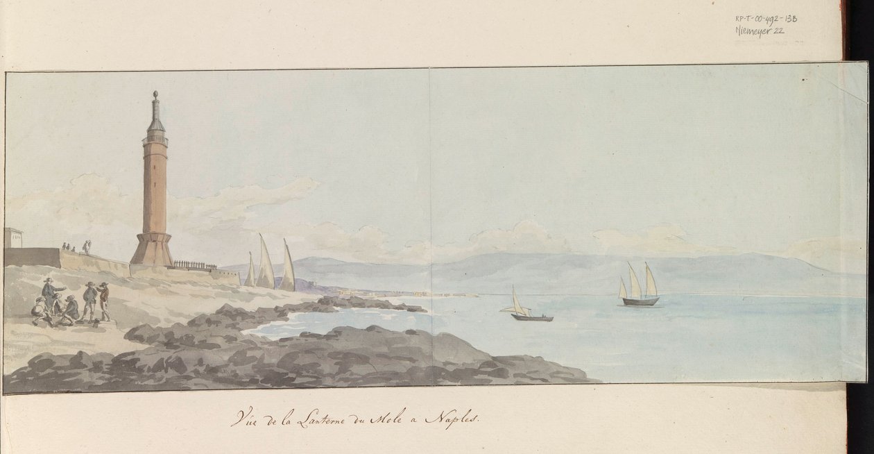 Pohled na maják na konci přístavu v Neapoli Vue de la Lanterne du Mole à Neapol (název na objektu) Voyage en Italy a Sicile et à Malte - 1778 (název série) od Louis Ducros