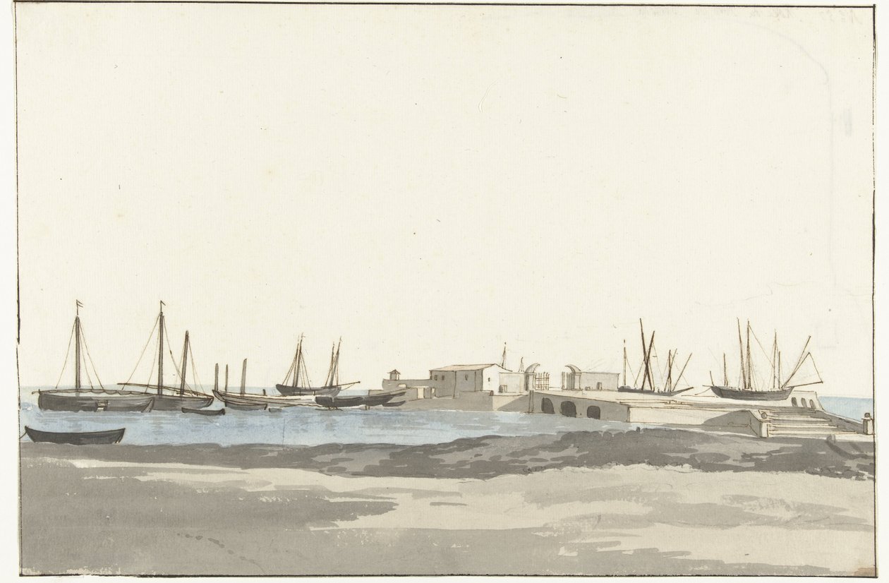 Přístav Barletta s loděmi Mole du port de Barletta (název na objektu) Voyage en Italy a Sicile et à Malte - 1778 (název série) od Louis Ducros