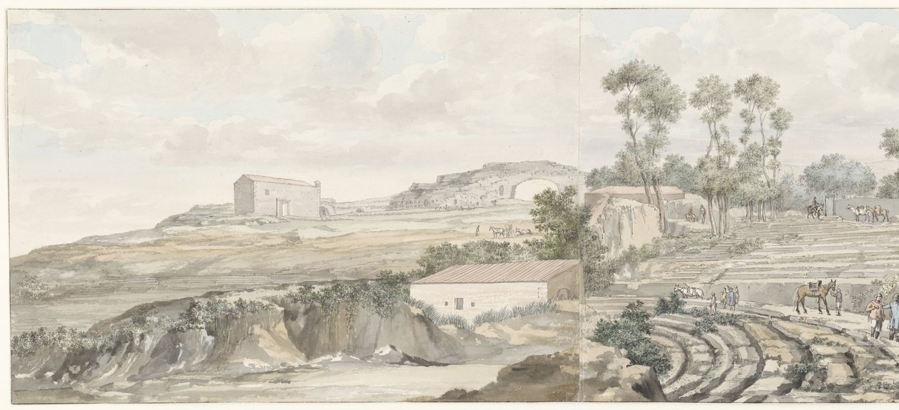 Interiér se setkal s divadlem trappen van v Syrakusách Pohled do interiéru a tribuny divadla Syrakusy (název na objektu) Cesty po Itálii, Sicílii a Maltě - 1778 (název série) od Louis Ducros