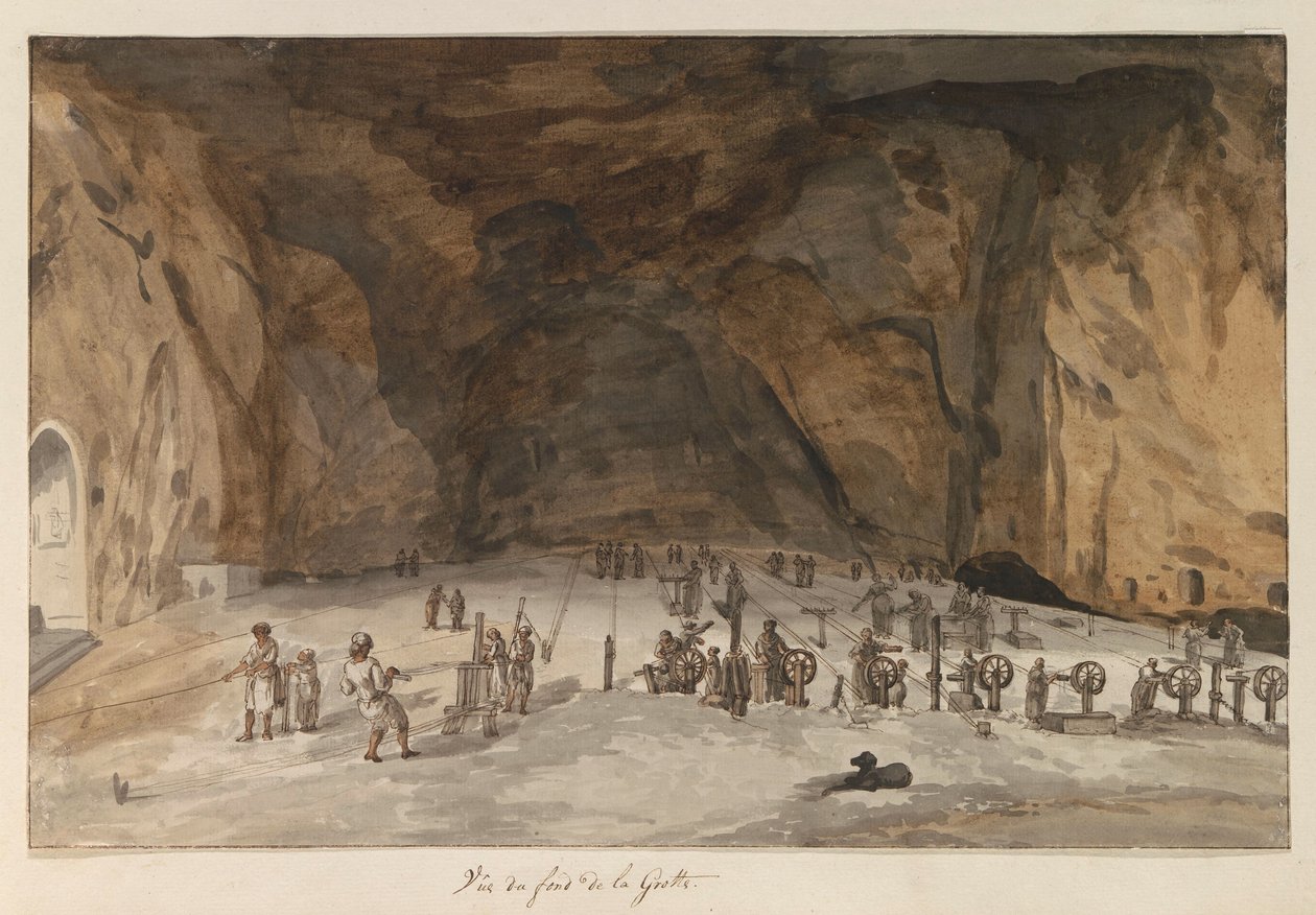Interiér van Grot Santa Maria Capella Pohled ze spodní části jeskyně (název na objektu) Cesty po Itálii, Sicílii a Maltě - 1778 (název série) od Louis Ducros