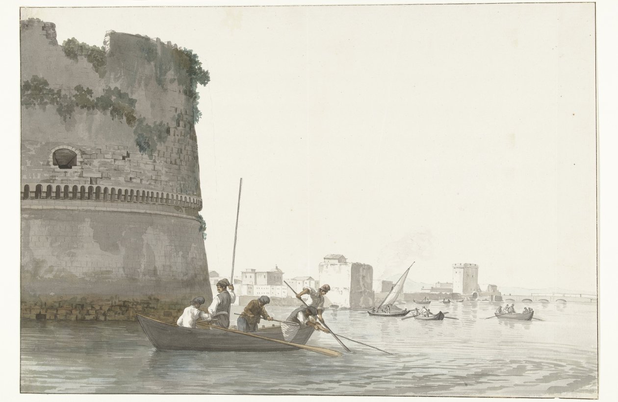 Mosselvissers op Mare Piccolo bij de vestingwerken van Taranto Lov slávek v Mare piccolo Taranto při pohledu z rohu Citadely (název na objektu) Cesty po Itálii, Sicílii a Maltě - 1778 (název série) od Louis Ducros