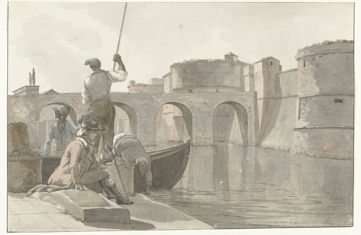 Nový vestingsgracht van de vestingwerken v Tarantu Pohled na nový příkop citadely Taranto (název na objektu) Cesty po Itálii, Sicílii a Maltě - 1778 (název série) od Louis Ducros