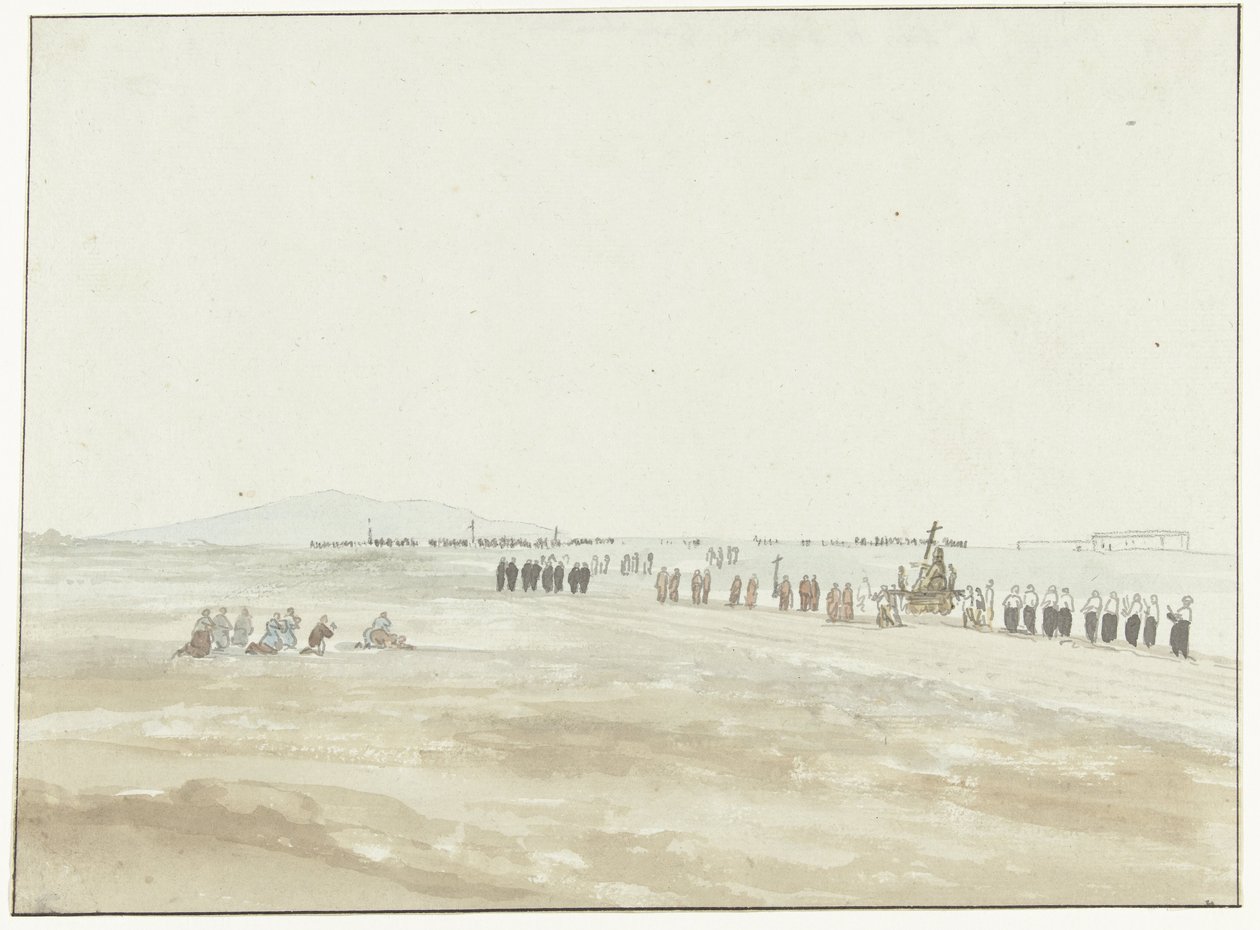 Processie in de omgeving van Cerignola Průvod odcházející z Cerignoly (název na objektu) Cesty po Itálii, Sicílii a Maltě - 1778 (název série) od Louis Ducros
