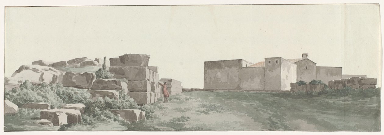 Profil van de binnenmuren en buitenmuren van de oude stad Manduria Profil vnitřních a vnějších stěn starověké Mandurie (název na objektu) Cesty po Itálii, Sicílii a Maltě - 1778 (název série) od Louis Ducros