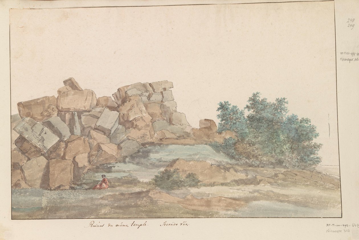 Chrám Resten van Zeus Olympus v Agrigentu Ruiny téhož chrámu. Druhý pohled (název na objektu) Cesty po Itálii, Sicílii a Maltě - 1778 (název série) od Louis Ducros