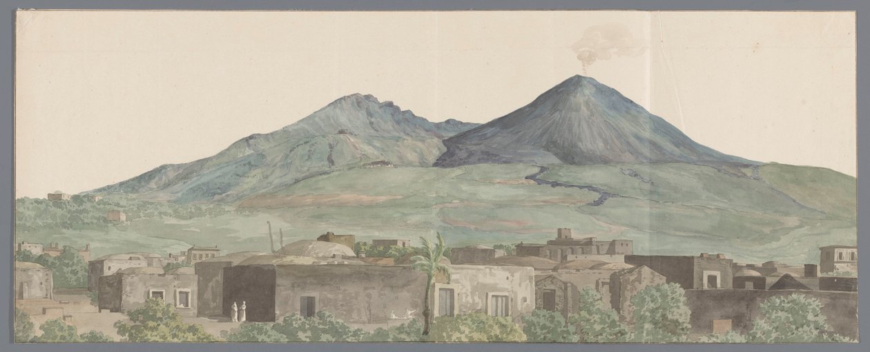 Vesuvius gezien vanaf Portici met lavastromen uit 1777, 1771 en 1731 Vesuv viděný z Portici s lávami z let 1777, 1771, 1731 (název na objektu) Cesty po Itálii, Sicílii a Maltě - 1778 (název série) od Louis Ducros