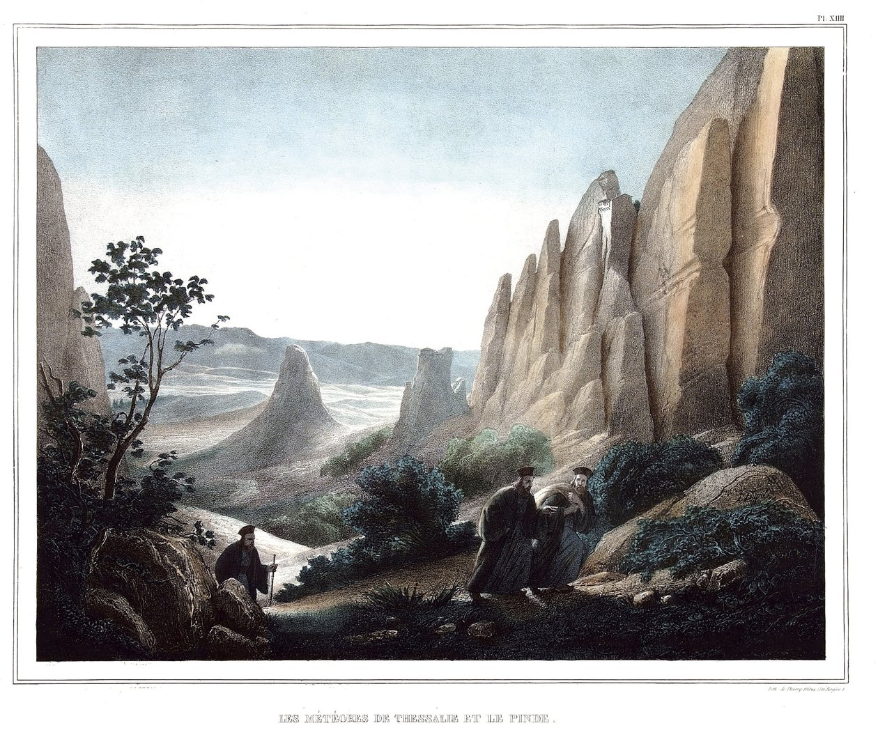 Les meteores de Thessalie et le Pinde (krajina útesů a skal). v „“ Cesta do Athén a Konstantinopole nebo sbírka řeckých a osmanských portrétů, pohledů a kostýmů, namalovaných na místech po přírodě, litografie a barvy Louis Dupre od Louis Dupré