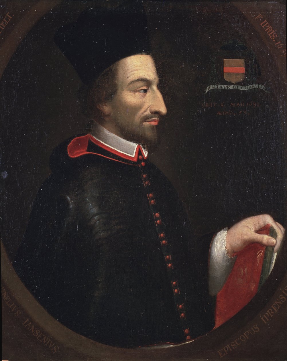 Portrét Cornelia Jansena, zvaného Jansenius, biskupa z Yper (olej na plátně od Louis Dutielt