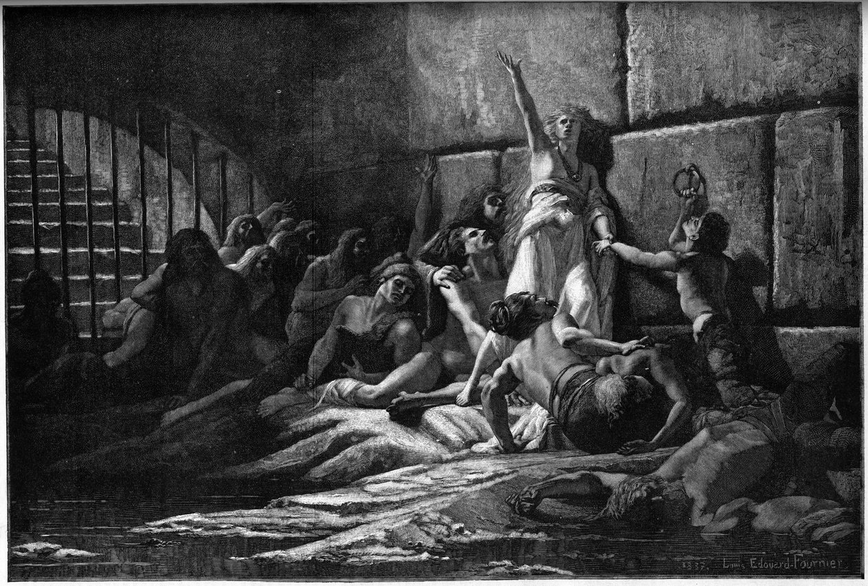 Rytina zobrazující Velledu, věštkyni stromků, z obrazu Edouarda Fourniera v roce 1887. od Louis Edouard Paul Fournier