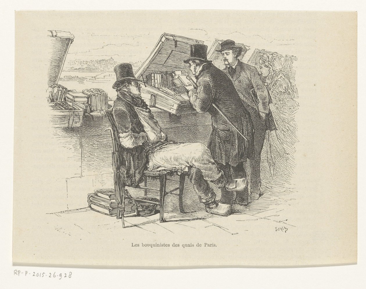 Knihkupce na nábřeží v Paříži Les bouquinistes des quais de Paris (název na objektu) od Louis Ernest Lesage