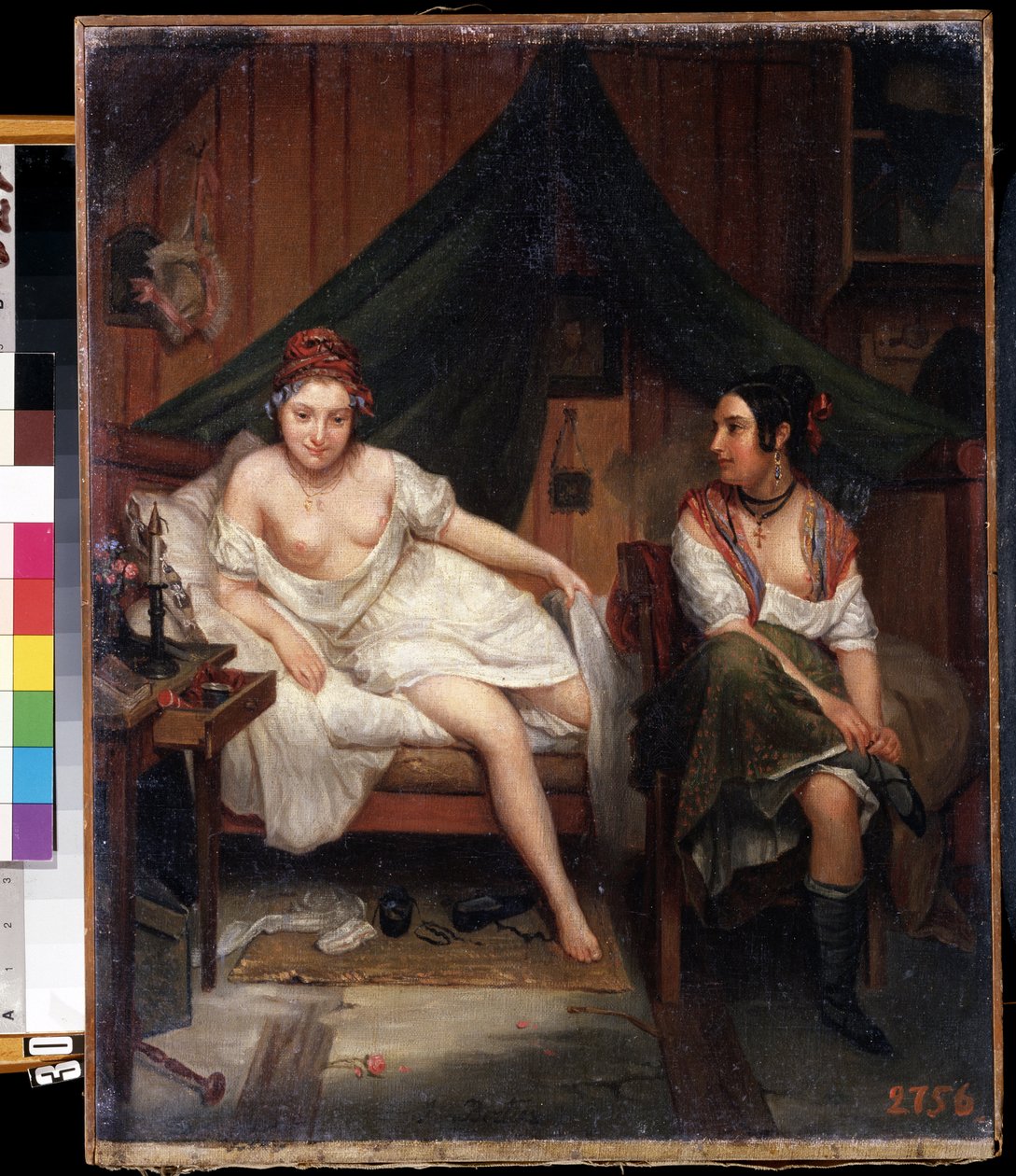 ""Portrét dvou mladých žen v negližé, které se probouzejí po noci lásky (?)"" (dvě dívky) Obraz Louis Eugene Bertier (1809-?) Muzeum umění Michaila Krošitského z 19. století, Sevastopol (Sevastopol) Ukrajina od Louis Eugene ) Bertier