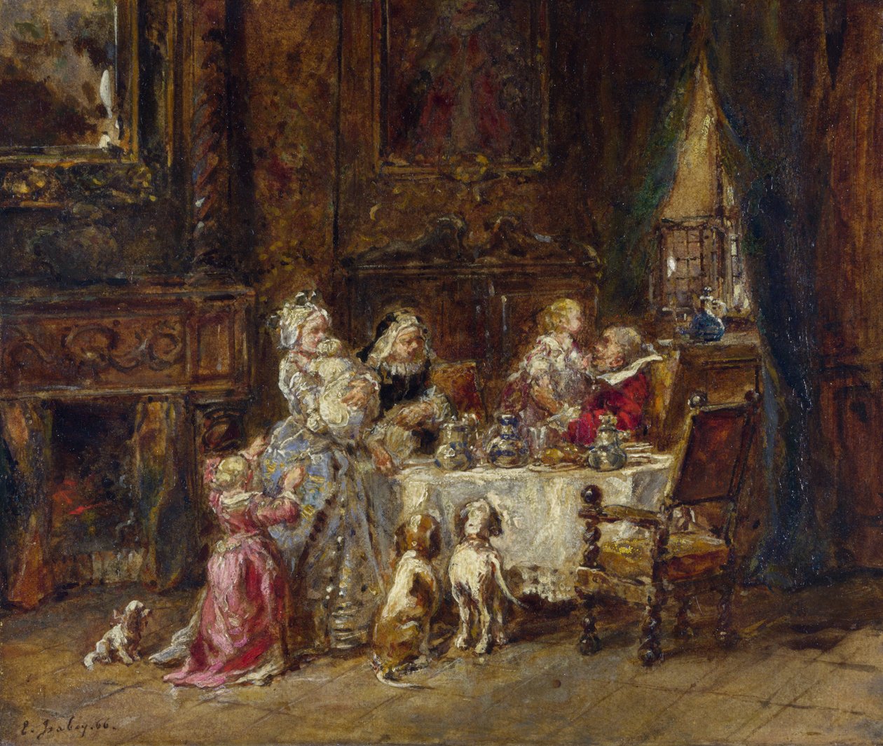 Isabey, Louis Gabriel Eugene (1803-1886) Dědečkovy narozeniny Olej na dřevě 1866 Národní galerie, Londýn 24,1x28,9 od Louis Eugene Gabriel Isabey