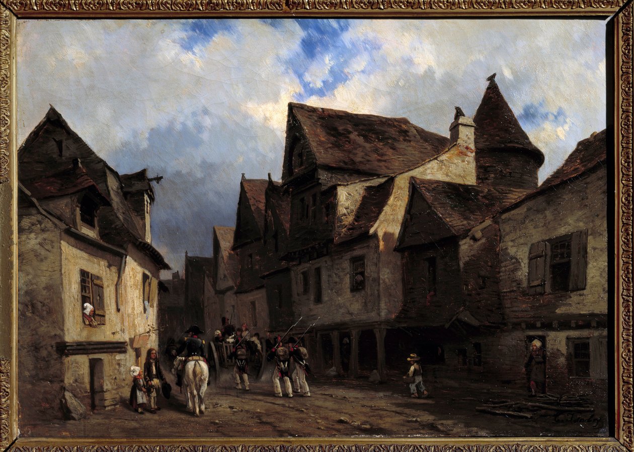 Ulice bretaňské vesnice Malba Louise Gabriela Eugene Isabey (1803-1886) Orleans 19. století, Muzeum výtvarných umění od Louis Eugene Gabriel Isabey