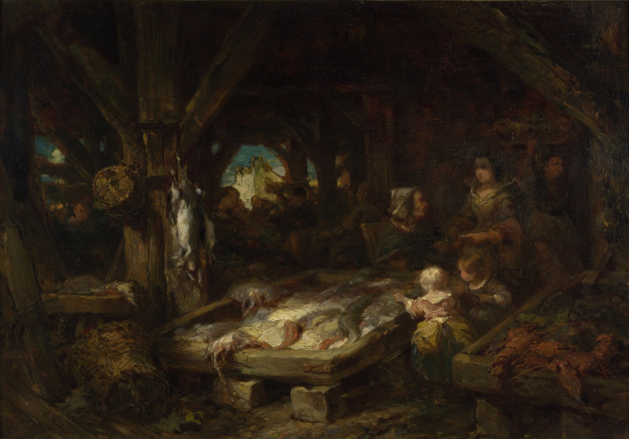 Rybí trh, Dieppe, 1845 od Eugene Isabey