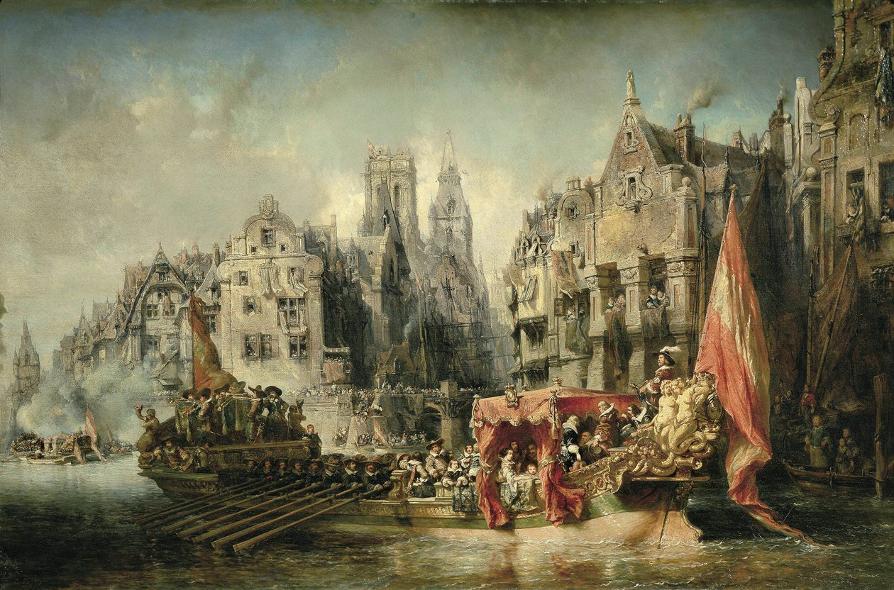 Příjezd Ferdinanda Alvare de Tolede (Fernando Alvarez de Toledo), vévody z Alby a guvernéra Nizozemska za vlády Karla V. (V), dorazil do Rotterdamu v roce 1567. Obraz Eugena Isabeyho (1803-1886). 1844. Paříž. Muzeum Orsay od Louis Eugene Gabriel Isabey