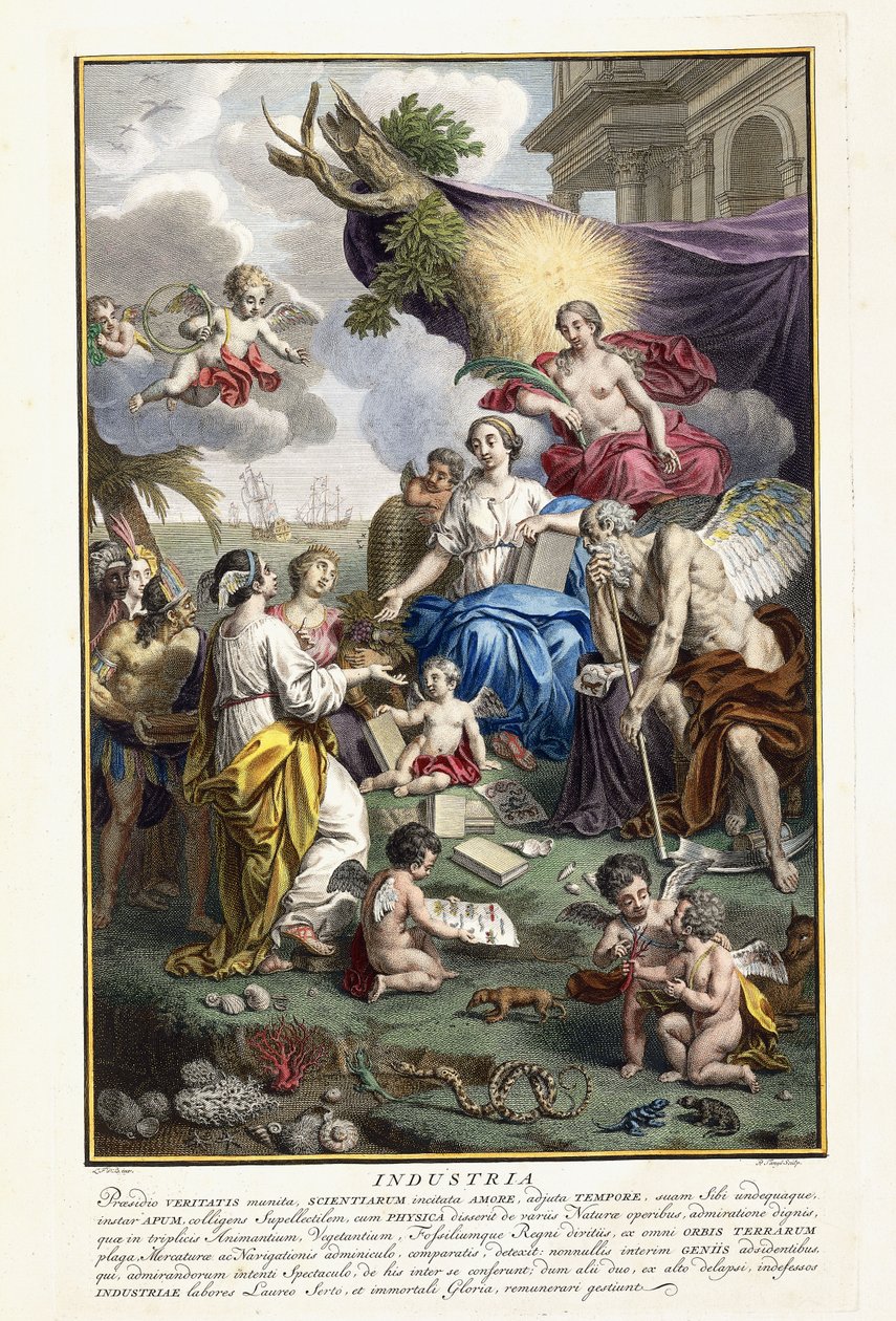 Industry, Frontispis z „Nejpřesnějšího popisu přírodních pokladů“, 1734-1765 od Louis Fabricius Dubourg