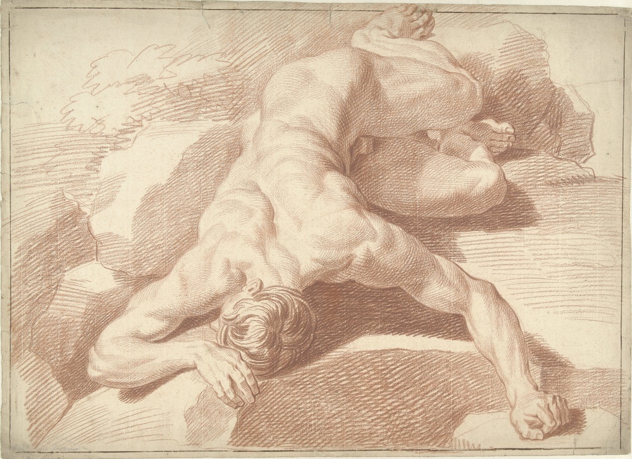 Mužský akt, ležící na břiše, zkrácený od Louis Fabritius Dubourg