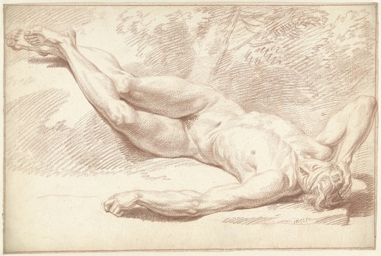 Mužský akt, ležící na zádech, čelem doprava od Louis Fabritius Dubourg