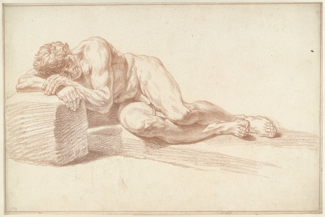 Mužský akt, ležící na boku, čelem doleva od Louis Fabritius Dubourg