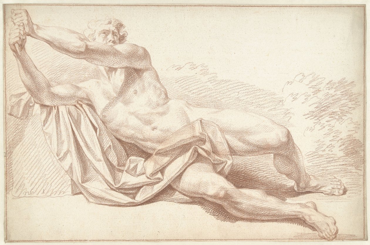 Mužský akt, ležící na boku, čelem doleva od Louis Fabritius Dubourg