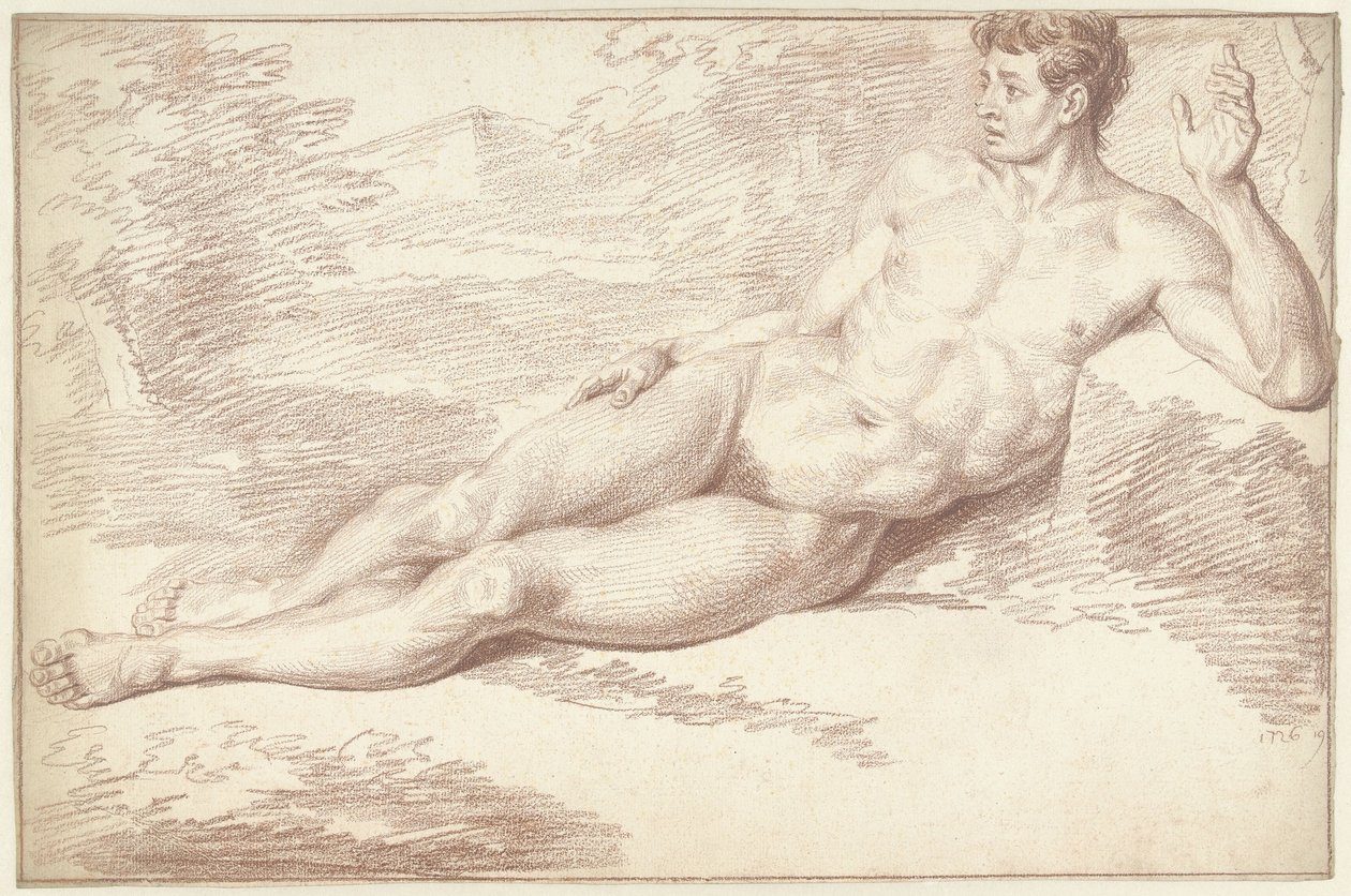 Mužský akt, ležící na boku, čelem doprava od Louis Fabritius Dubourg