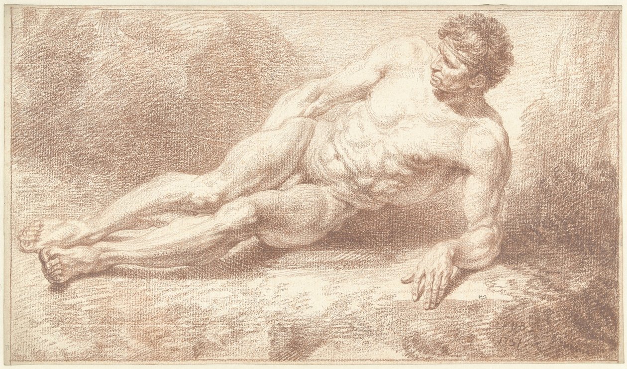 Mužský akt, ležící na boku, spočívající na levé paži od Louis Fabritius Dubourg