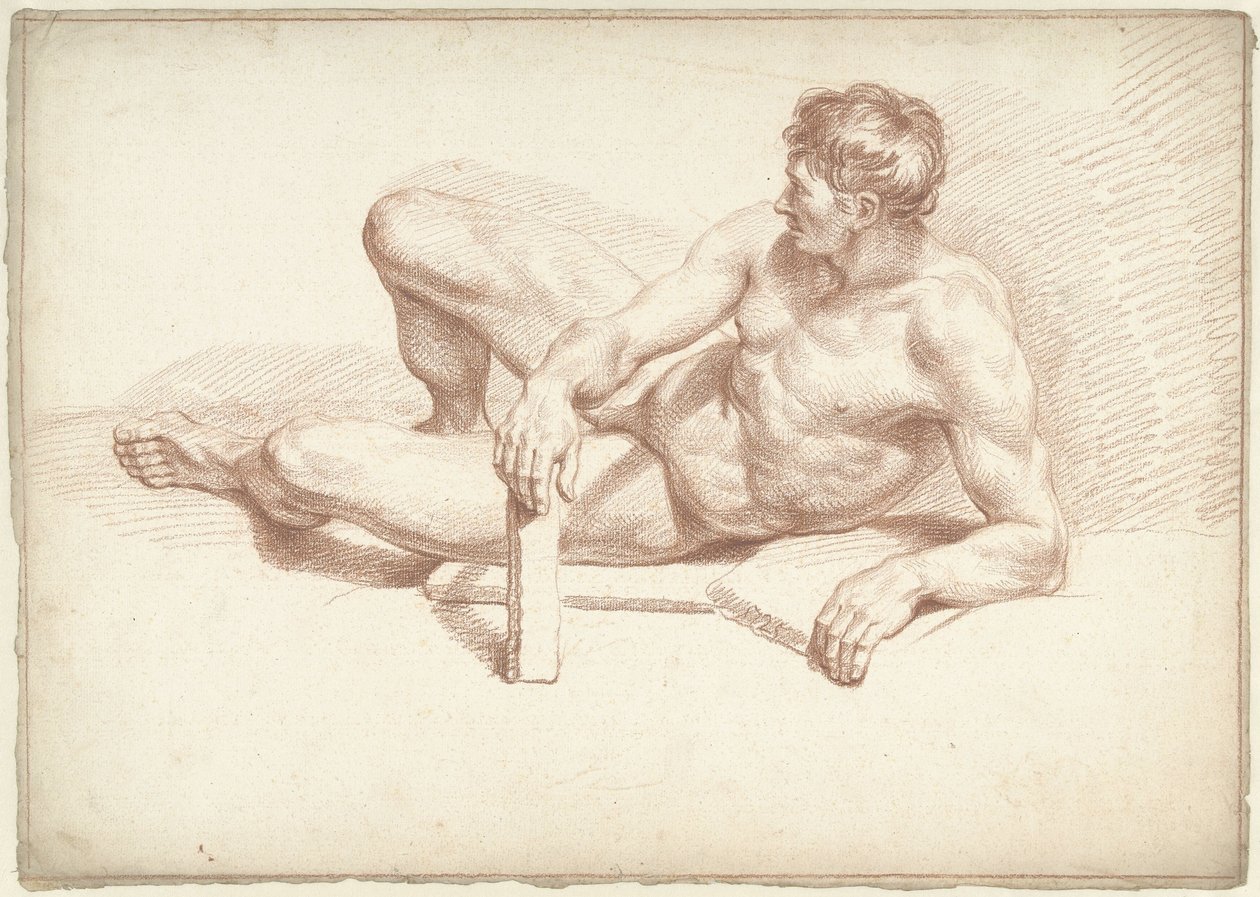 Mužský akt, ležící, spočívající na levé paži od Louis Fabritius Dubourg