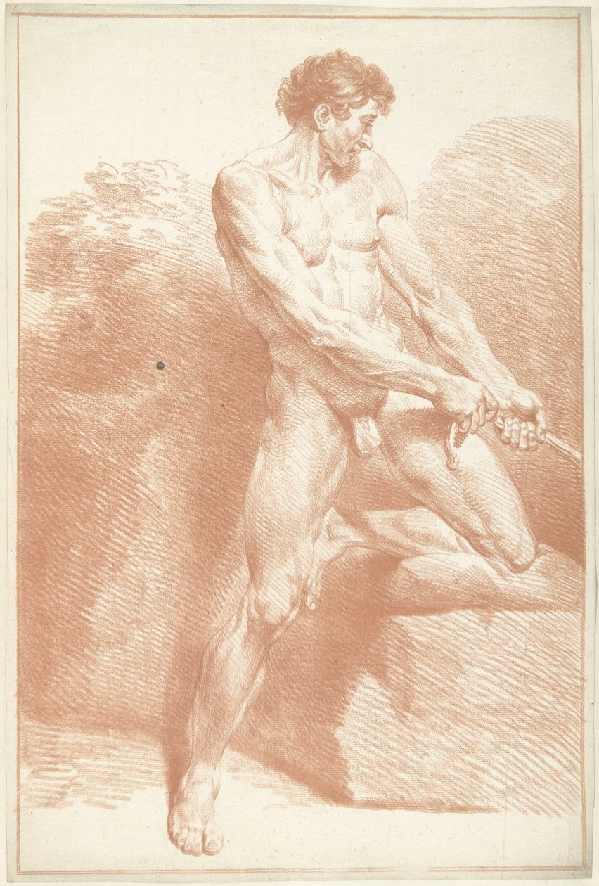 Mužský akt, stojící, tahající za provaz od Louis Fabritius Dubourg
