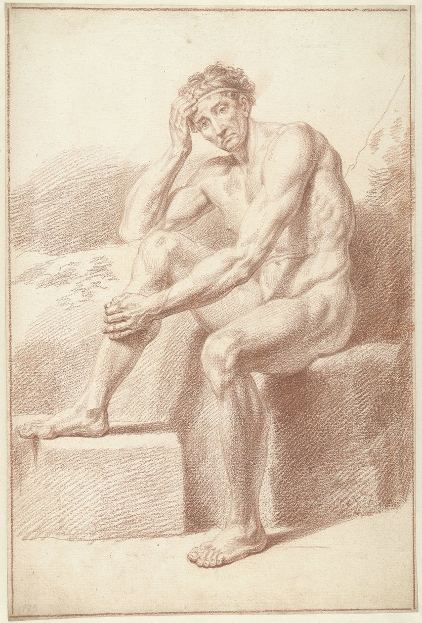 Mužský akt, sedící s pokrčenými koleny od Louis Fabritius Dubourg