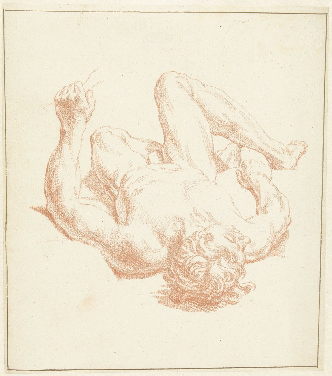 Studie mužského aktu, ležícího na zádech, ve zkrácené podobě od Louis Fabritius Dubourg