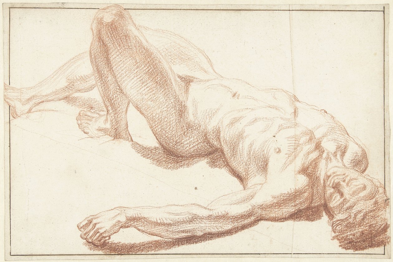 Studie mužského aktu, ležícího na zádech, s rovnou nohou od Louis Fabritius Dubourg