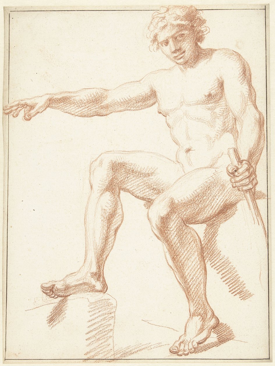 Studie mužského aktu, sedícího s nataženou paží od Louis Fabritius Dubourg