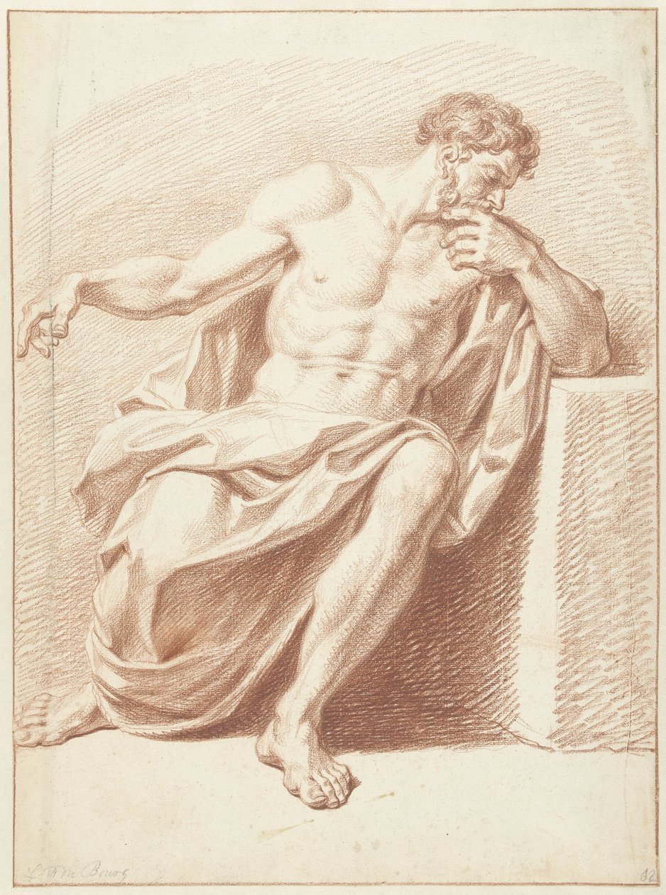 Studie sedícího muže se skládanou drapérií od Louis Fabritius Dubourg