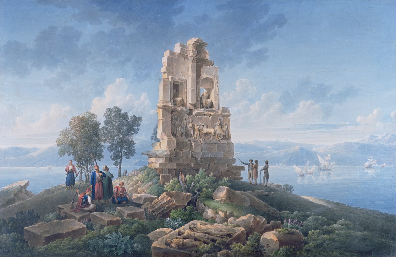 Philopappova hrobka v Aténách s cestovateli. 1821 (inkoust a vodové barvy) od Louis Francois Cassas
