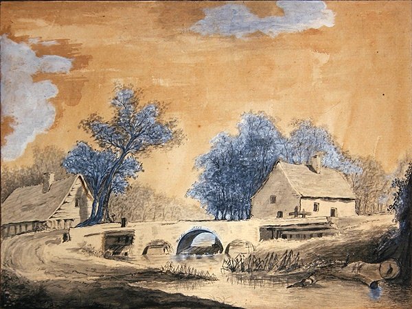 Pohled na malý most poblíž Amsterdamu, konec 18. století (pero, inkoust a mytí na papíře) od Louis Francois Cassas