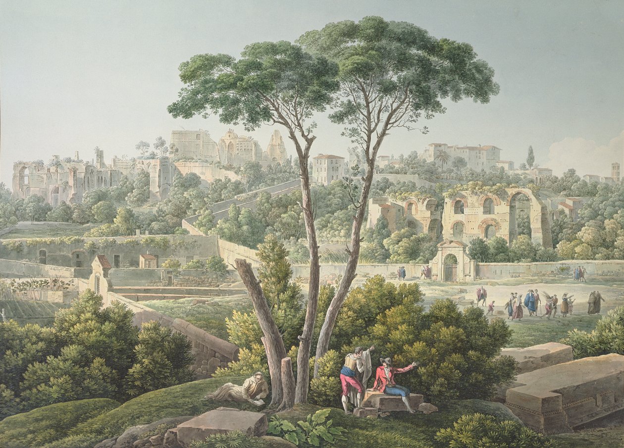 Pohled na Palatine Hill v Římě, s ruinami paláce Cesars v pozadí, c.1800 od Louis Francois Cassas