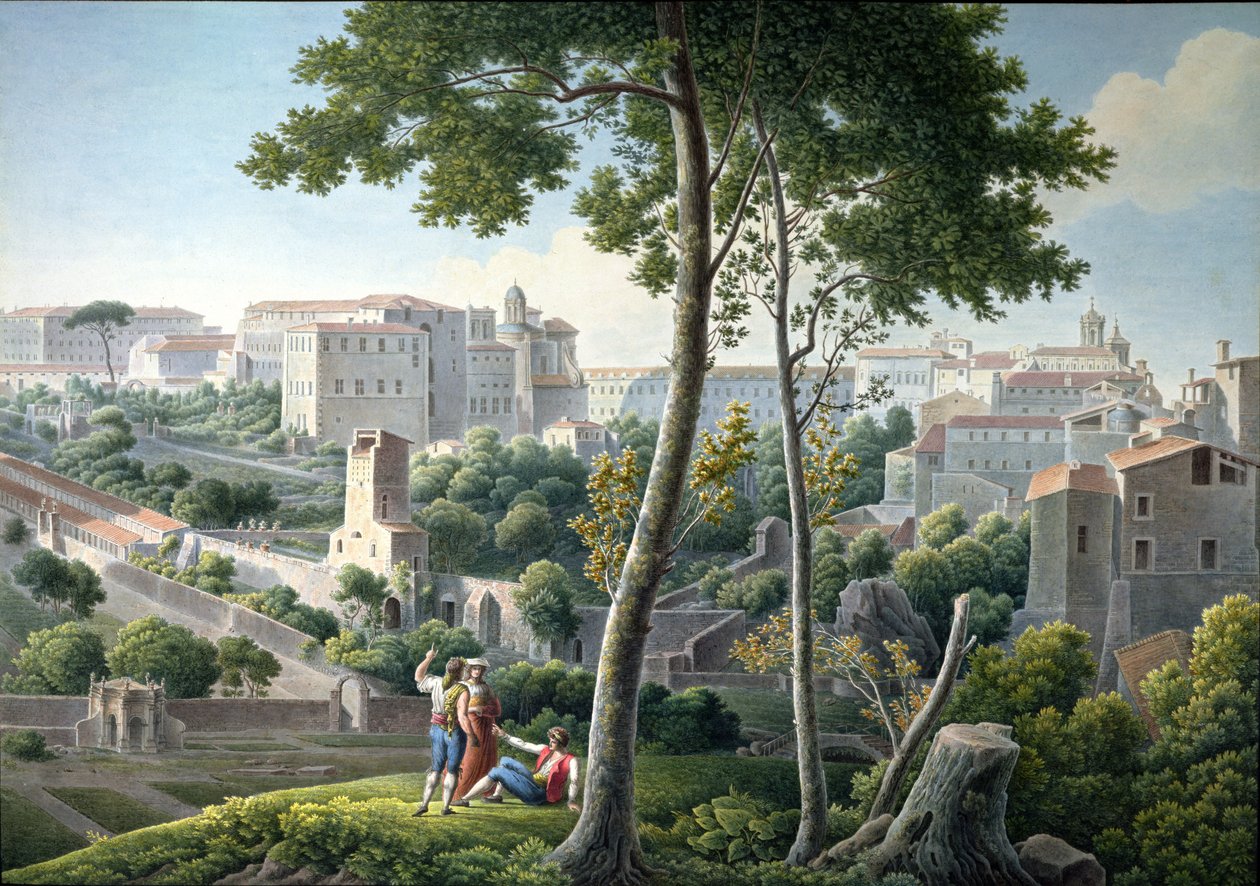 Pohled na kopec Quirinal v Římě, s vilou Colonna v pozadí, c.1800 od Louis Francois Cassas