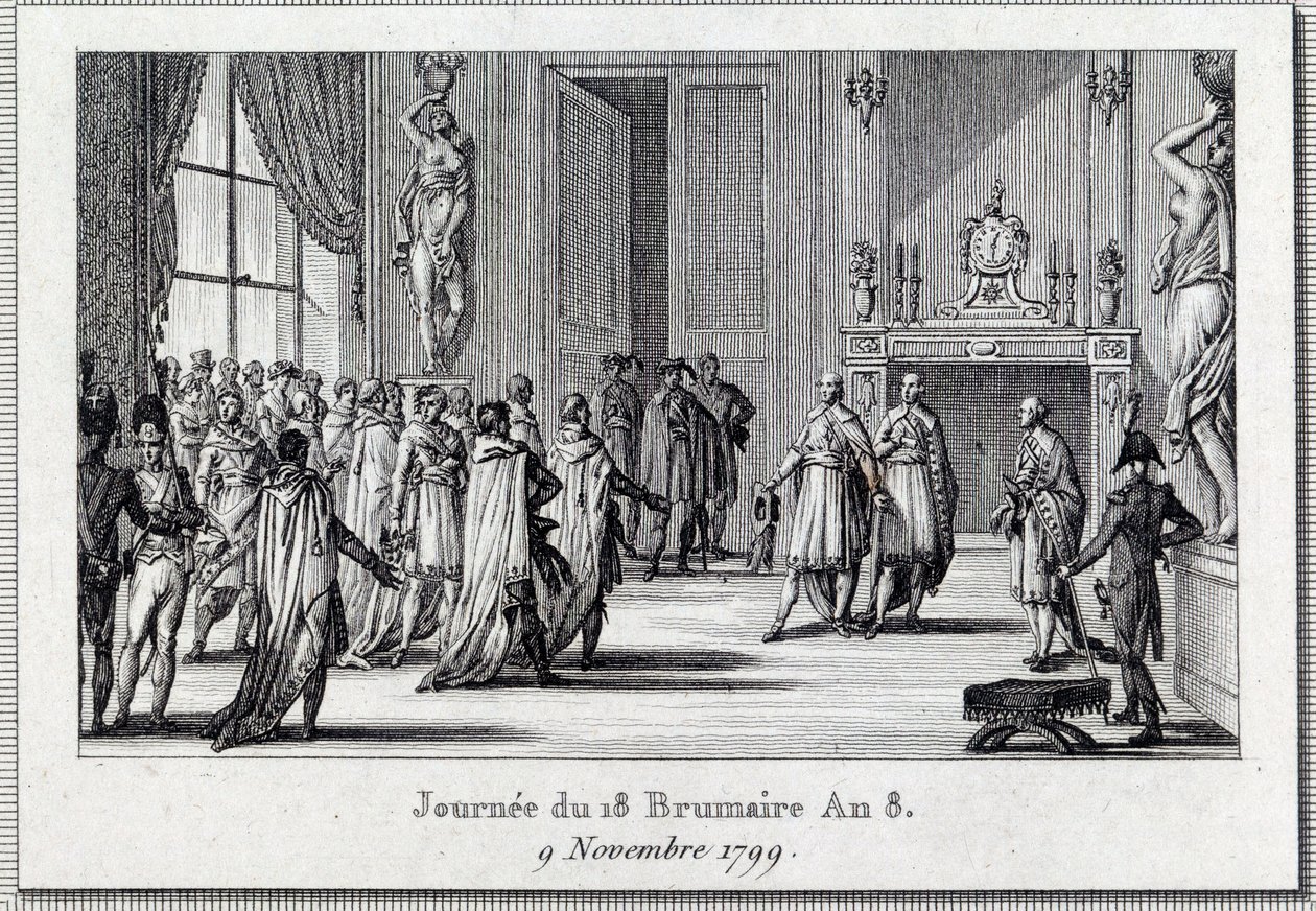 Konzulát: „“ Napoleon Bonaparte (1769-1821) na setkání Saint Cloud on the 18 brumaire (9/11/1799)“ Coup d