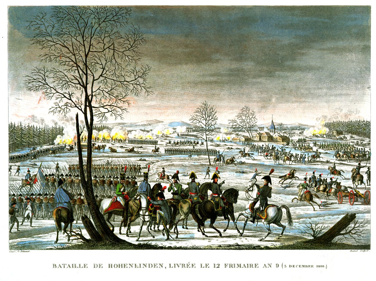 Bitva u Hohenlinden, 12 Frimaire, rok 9 (3. prosince 1800) vyrytý Edmem Bovinetem (1767-1832) (akvatinta) od Louis Francois Couche