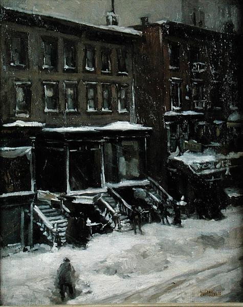 New York Street Scene (olej na plátně položeném na masonit) od Louis Frederick Berneker