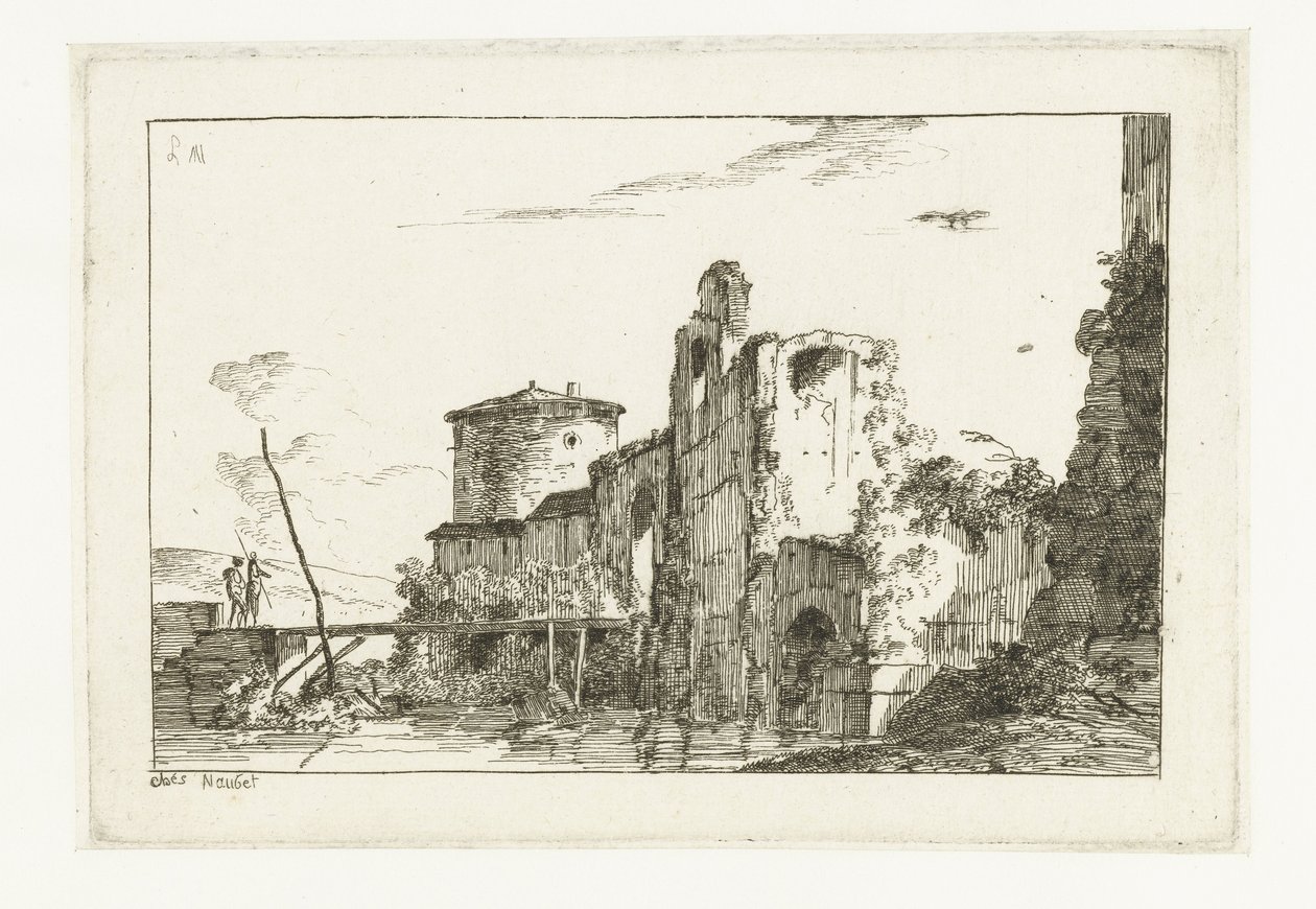 Pevnost a most přes řeku od Louis Gabriel Moreau