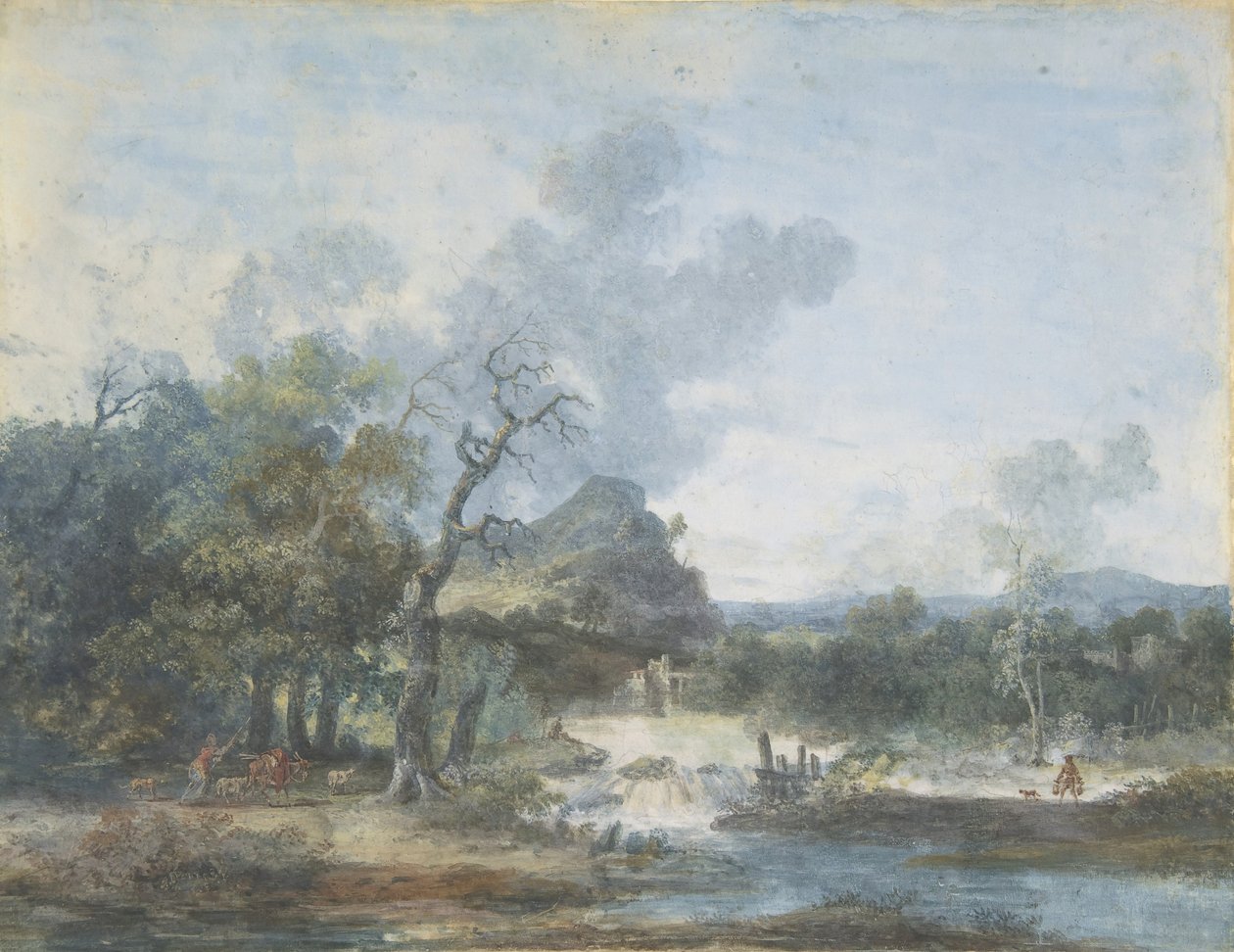Pastýřka u vodopádu, n. d. od Louis Gabriel Moreau