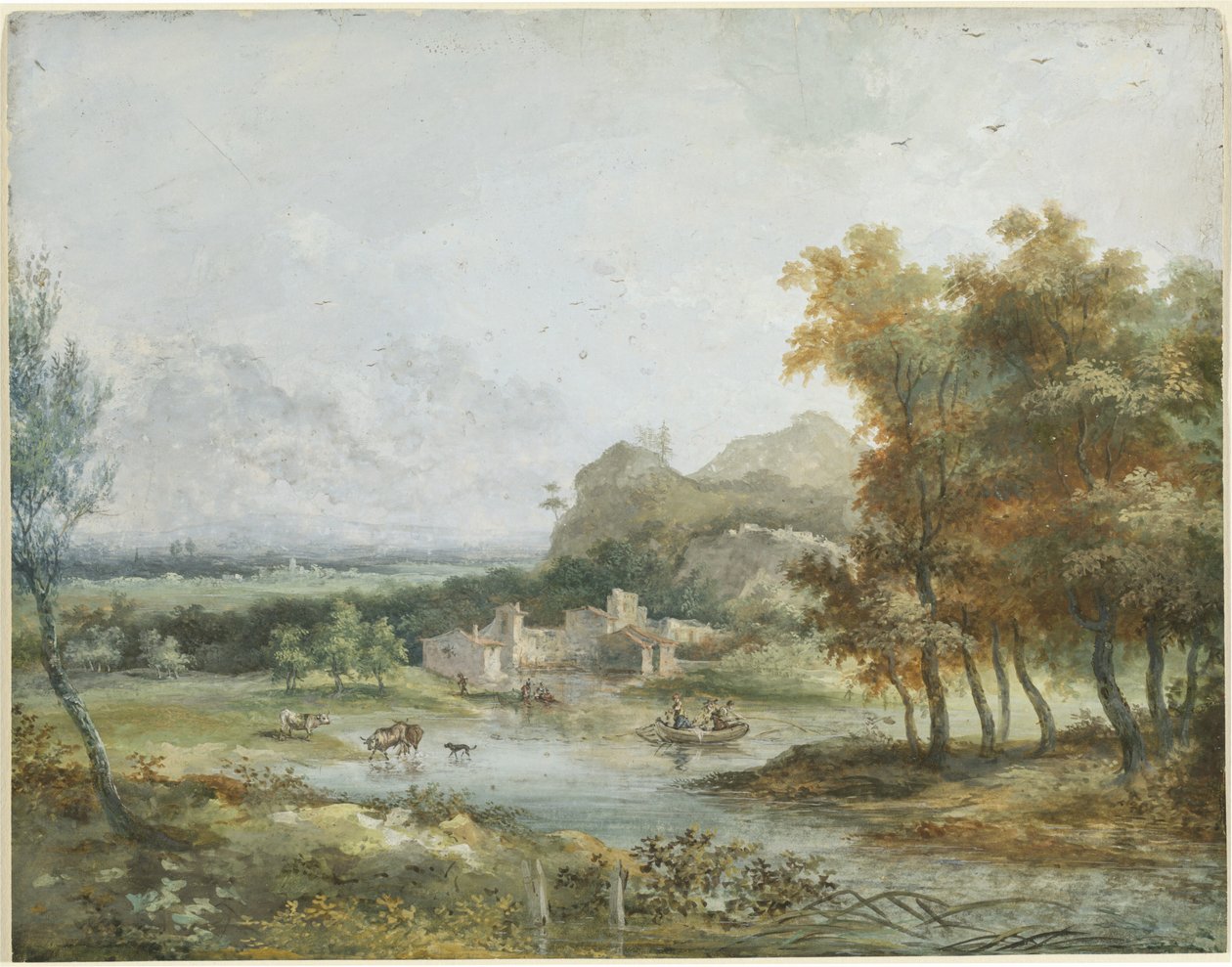 Italská krajina s vodáckou párty od Louis Gabriel Moreau the Elder