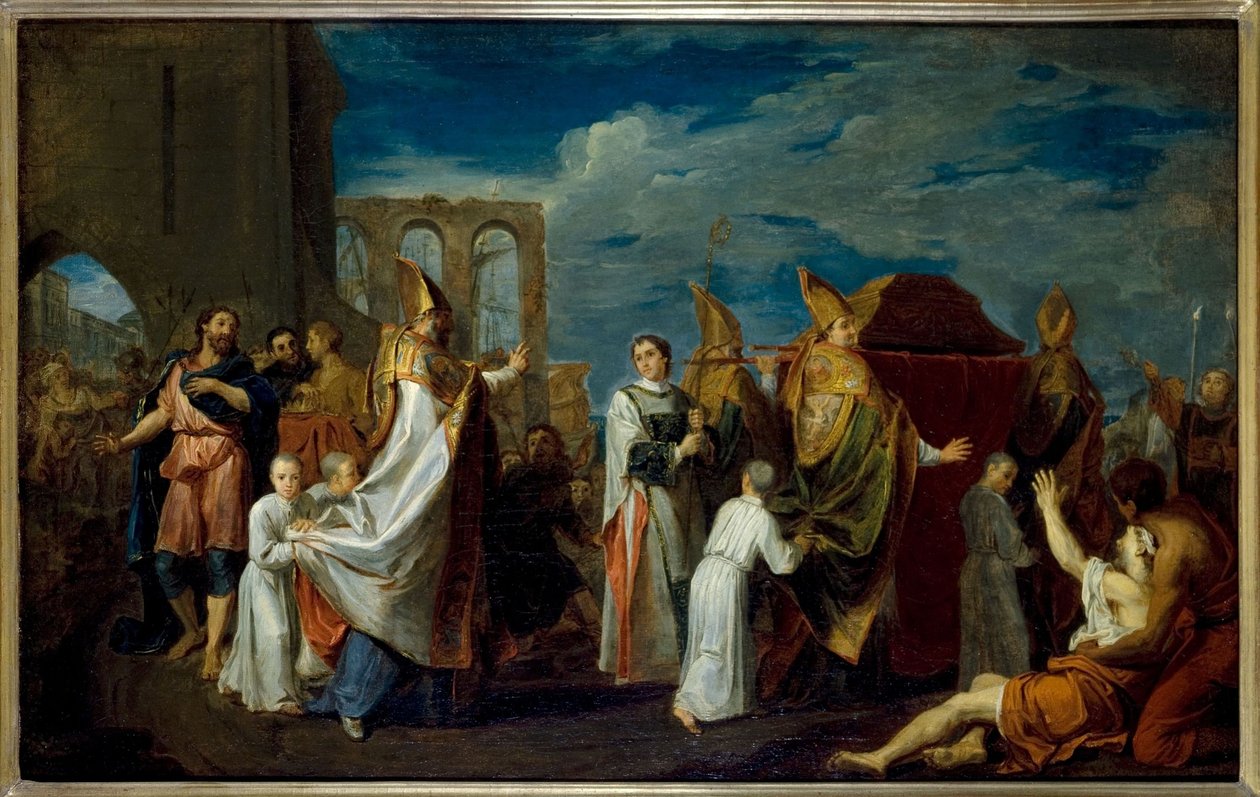 La translation des reliques de Saint Augustin, skica k obrazu v refektáři kláštera Petits-Pères (kostel Notre-Dame-des-Victoires), dnešní 2. obvod, asi 1698 -1708 (olej) od Louis Galloche