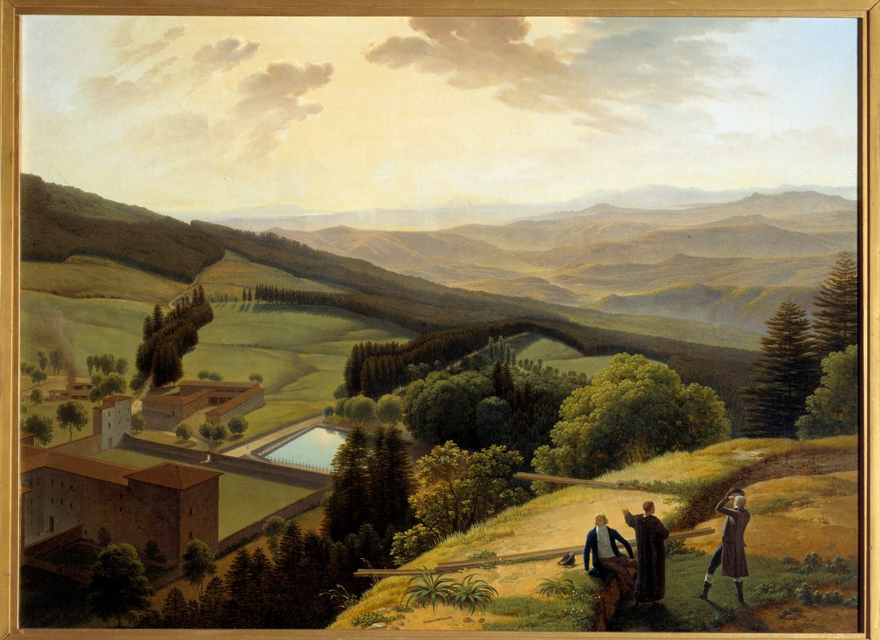 Údolí Arno při pohledu z kláštera Vallombrosa, poblíž "Paradisino" od Louis Gauffier