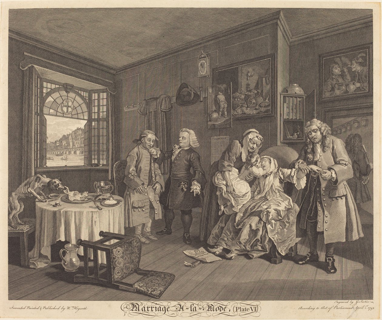 Manželství a la Režim: pl.6 od Louis Gerard Scotin after William Hogarth