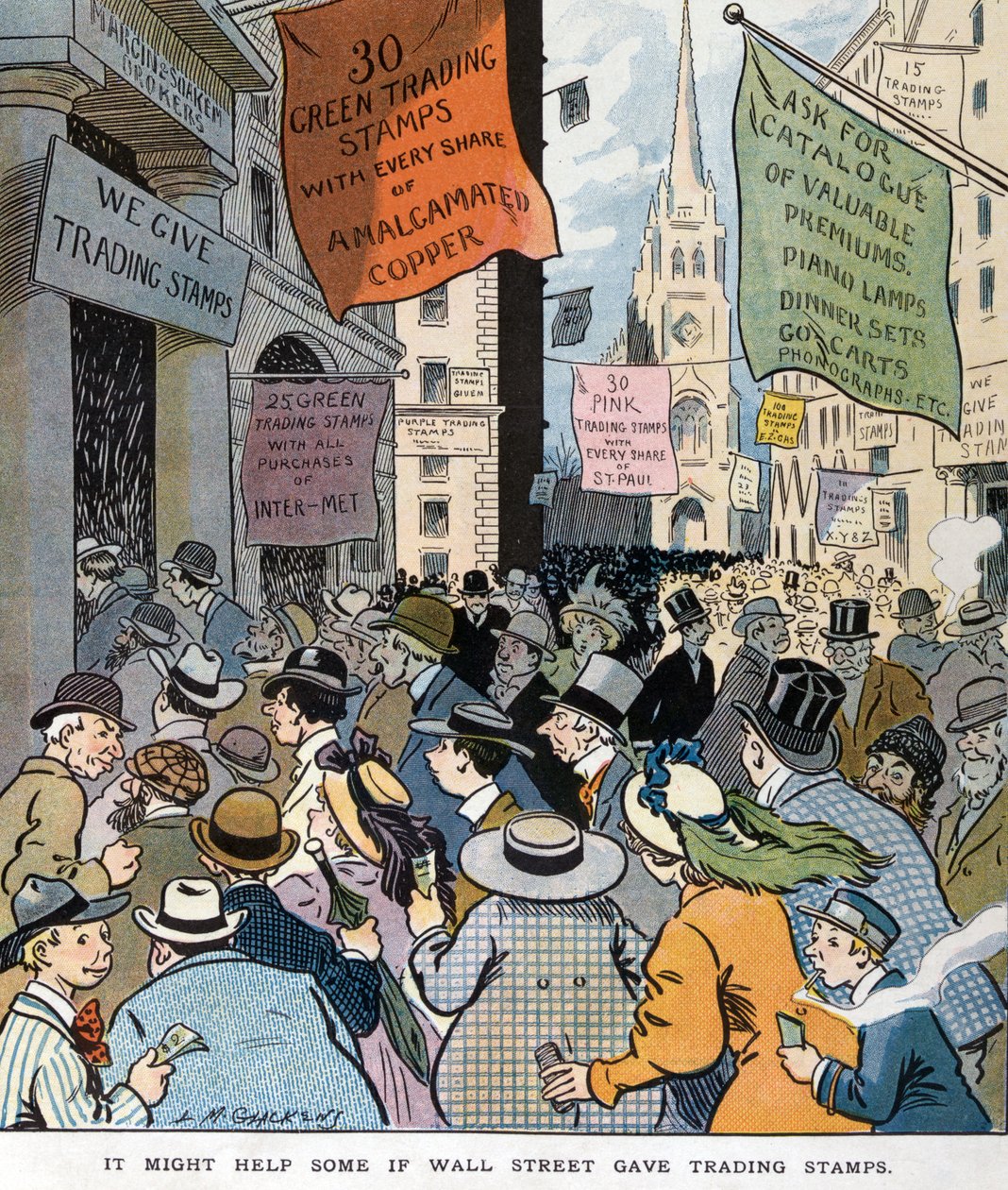 Možná by někomu pomohlo, kdyby Wall Street vydala obchodní známky od Louise Glackense 1866-1933, umělce. Vydáno 1907. od Louis Glackens