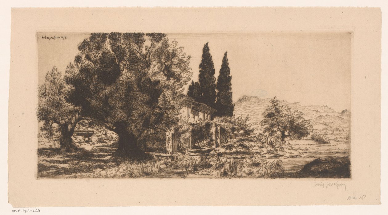 Gezicht op Les Lecques a Saint-Cyr-sur-Mer Les Lecques červen 1918 (název na objektu) od Louis Godefroy (signed by artist)